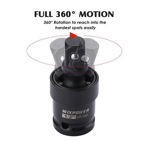 Half Inch Drive Impact Universal Joint With Radius Corner Design In CR MO Steel for flexible 360 degree access showing full rotation