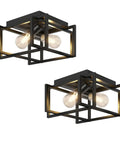 2 Pack Sleek Modern Black Rectangle Flush Mount Ceiling Light Fixtures With Dimmable E26 Compatibility Industrial Style