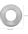 M6 40 Pack Premium 304 Stainless Steel Conical Spring Washers With Single Side Knurl Grip, showing 1.8cm diameter design.