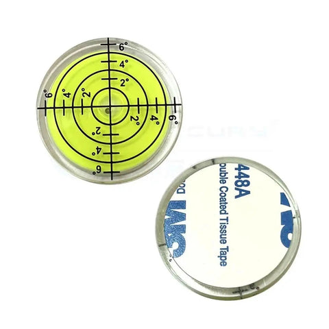 Top Tier 50 Piece Universal Spirit Bubble Level Bundle With Super Strong Self Adhesive Backing showing level with circular design.