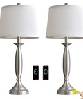 Three Way Dimmable Touch USB Table Lamps Set Of 2, 28 Inch Modern Industrial Metal Bedside Lamps With Linen Shades