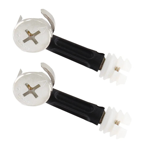 Top Shelf Three In One Cam Lock Fittings Set showcasing metal cam locks with black and white nylon fasteners for cabinet assembly.