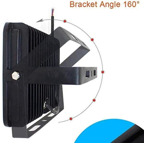 Side view of JUDYSSY Solar Flood Lights 100W Led Floodlight with adjustable 160° bracket, showcasing design details.