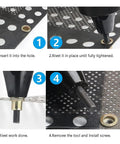 Rivet nuts kit 3/8-16 carbon steel flat-head inserts shown on perforated metal with install steps.