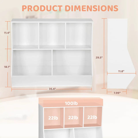 Product dimensions of Totally Kid Approved Bookshelf And Storage Organizer For Playroom With Open Wooden Bookcase Shelves Toy Cabinet.
