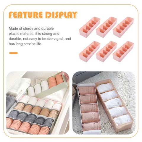 Six Piece Plastic Underwear Organizer Box For Drawer Dividers And Sock Keeper Keeps Your Lingerie Tight And Squared Away For A Really Slick Closet Setup, showing organized socks.