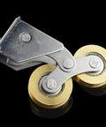 Slick Heavy Duty Sliding Cabinet Pulleys For Pantry Cupboards And Closet Doors Featuring Noiseless Quiet Glide Operation double wheel rollers close-up