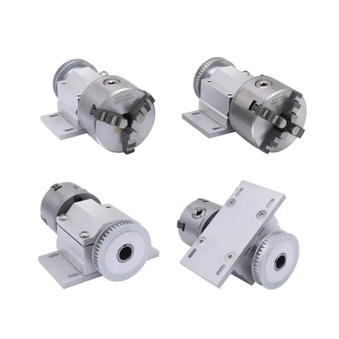 Heavy Duty 3 Jaw Chuck And 4 Jaw Chuck Set 100mm And 80mm for CNC Router showing multiple angles of adjustable jaws