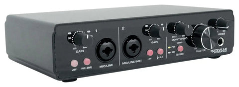 Premium USB Audio Interface With Dual Mic Preamps And 24 Bit 192 Kilohertz Conversion, MIDI I O, Phantom Power, USB 2.0 front view