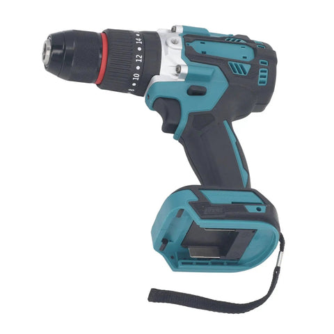 Tough As Nails 18V Cordless Drill And Impact Driver With Beast Mode Power Featuring 20 Plus 3 Torque Settings Variable Speed Chuck Built In LED Light And Rugged ABS Casing For Everyday Home Grind And Small Jobs, side view.
