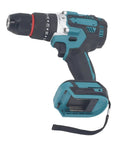No Fuss 18V Cordless Impact Drill With A Grippy All Metal Keyless Chuck And Hammer Driver Mode Built For Beat Down Construction Sites And Relentless DIY Projects Powers Through Anything, side view showing keyless chuck and handle.