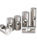 Set of 304 stainless steel cylindrical pin dowels M5x20 for woodworking, featuring cross holes for secure installation.