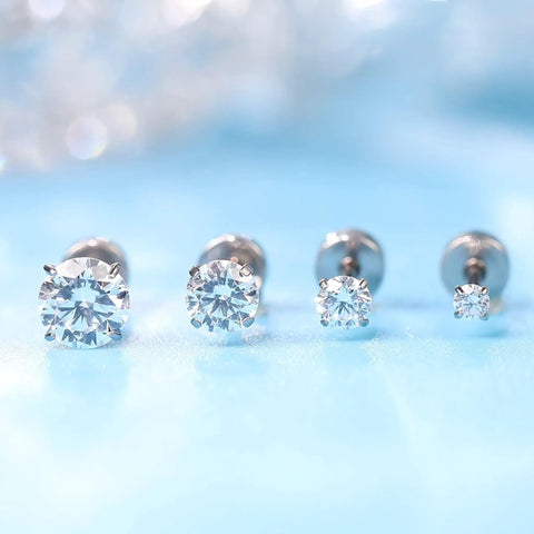 Nailed It 20G Titanium Screw Back Earrings For Sensitive Ears Men Women Hypoallergenic Nickel Free Implant Grade F136 Titanium with diamonds