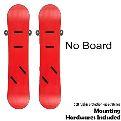 Beefy Ski And Snowboard Wall Mount Storage Rack Invisible Floating Garage Display Organizer securely holds two red boards without scratches.