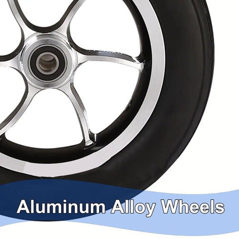 Plug And Play 10 Inch Solid Rubber Tires For Electric Wheelchairs With Aluminum Hubs And Grippy Tread That Rolls Smooth For Heavy Duty Mobility Scooters And Hospital Stretcher Two Pack Gray, close-up on aluminum alloy wheels.