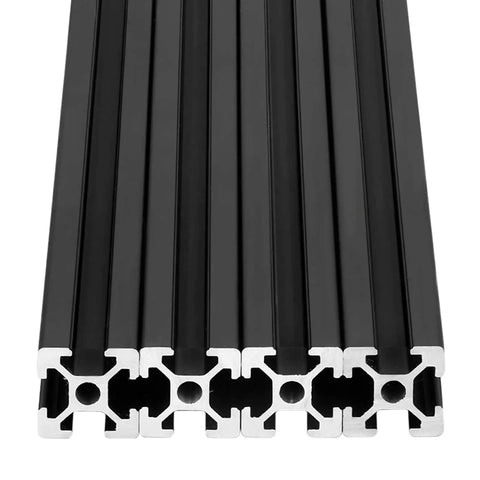 Kickstart Your Build 4 Pack 2020 T Slot Aluminum Extrusion Profile Black Anodized Linear Guide Rails close-up, showing sections and finish.