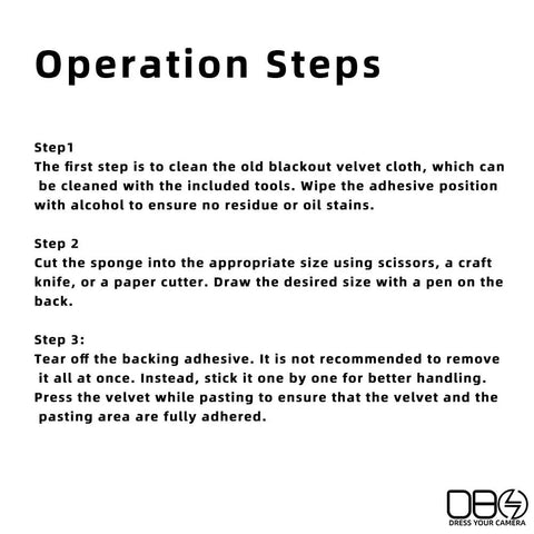 Operation steps for the Top Tier High Density Foam Sponge Replacement Kit For Vintage Film Cameras with clear instructions.