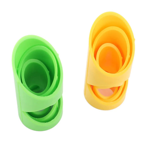 Colorful plastic foam pipe insulation cutter set for home and industrial pipe lagging installations, shown in green and yellow