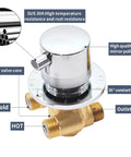 Rock Solid Slick Brass Shower Valve Mixer Tap With Durable Heavy Duty Diverters And Snappy Temperature Adjustments For No Sweat Bathroom Plumbing Renovation Projects showing SUS 304 material, copper valve core, and temperature control.