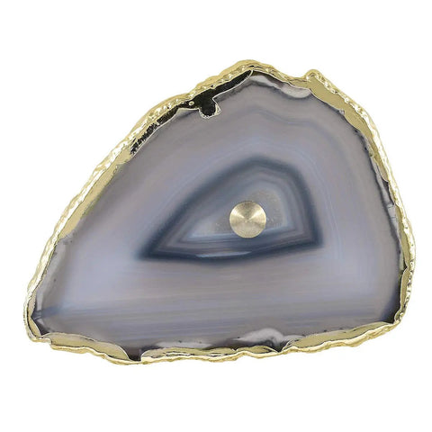Natural Agate Slice Cabinet Knobs For Drawers And Cupboard Doors Solid Rough Edge Stone Drawer Pulls With Zero Hassle Mounting Total Home Glow Up Kit Pack Of Four close-up showing gray agate with gold trim and hardware.