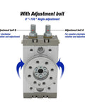 Rock Solid Pneumatic Rotary Cylinder Double Acting Air Table Actuator showing adjustment bolts and angle settings.
