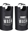 Two Pack Collapsible Laundry Hamper With Waterproof 82L Capacity Portable Foldable Laundry Basket With Rugged Aluminum Ring Handles Black