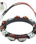 Straight Swap Alternator Stator Dual Circuit With Built In Voltage Regulator And Spark Plug Compatible With Briggs And Stratton Mowers 10 16 Amp Heavy Duty Bolt On Setup showing the stator with wiring and connectors.