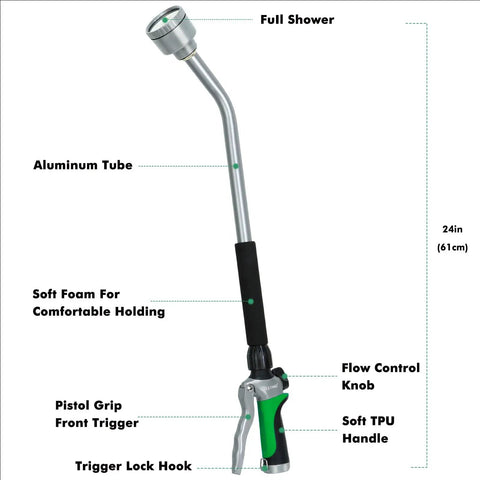 24 Inch Long Watering Wand With Flow Control And Gentle Soft Shower Sprayer Heavy Duty Metal Wand for garden and lawn care