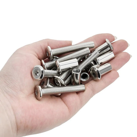 Twenty Five Piece Pack Of Silver M8X50mm High Grade Carbon Steel Wood Screws Built For Thick Timber Diy Cabinetry And Tough Home Fixes With Wicked Strong Hold And Dead Simple Installation in a hand.