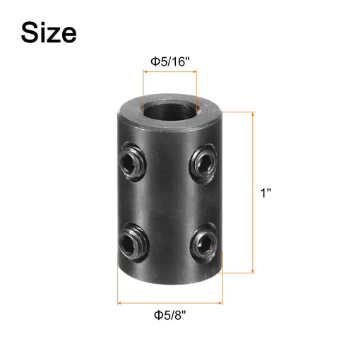 Rigid Shaft Coupling With Five Sixteenth Inch Bore And Five Eighths Inch Outer Diameter One Inch Length Black Oxide Plated Steel