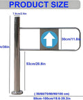 Built Tough Automatic Metal Swing Gate For Store Entrances Spring Loaded One Way Safety Door dimensions labeled, right swing design