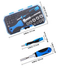 Gutsy Heavy Duty Ratchet Socket Wrench Kit With Extra Screwdriver Bits And A Snap Shut Carry Case Tough Hand Tool Set in a clear case, includes various bits and wrenches.