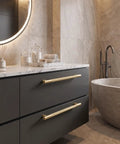 Top Shelf Knurled Cabinet Pulls 10 Pack In Vintage Gold With Precise Six Inch Centers For Stylish Kitchen Drawers Cupboards And Modern Cabinetry That Are Hella Sturdy And Look Super Clean Right Now on bathroom drawers