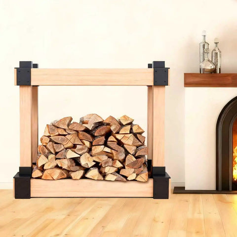 Set Of Two Firewood Rack Brackets For Outdoors, Heavy Duty Wood Storage Holder Kit, Adjustable To Any Length And Height, Built For Easy Lumber Stacks, Sturdy Steel Black Finish