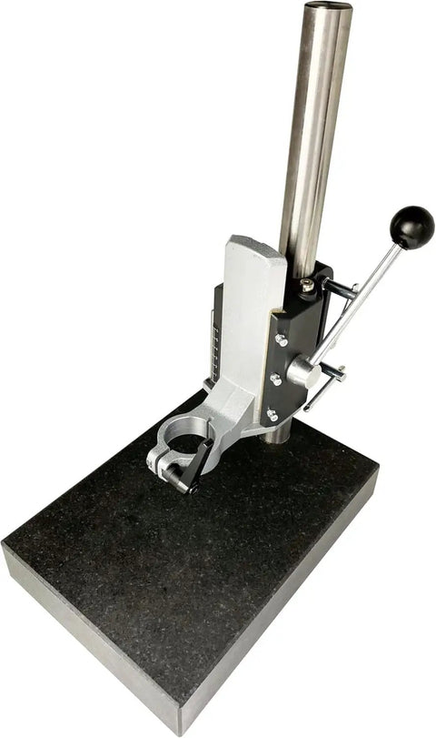 Solid Gold Portable Ultrasonic Hardness Tester With Robust Stand And Precision Probe on a granite base, ideal for weld inspections.