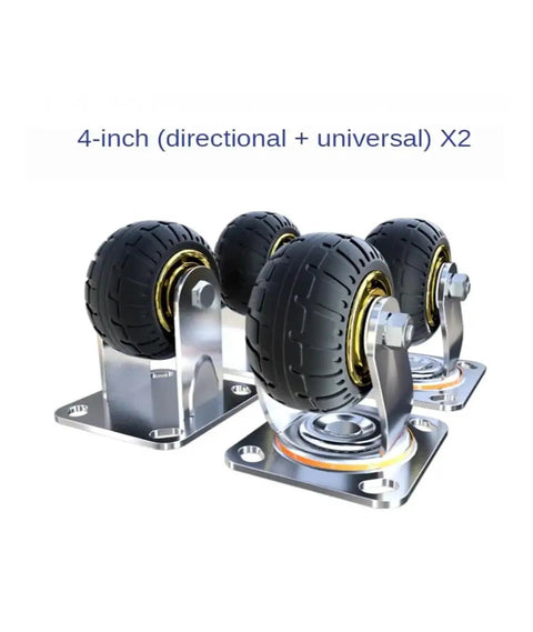 Smooth As Butter 8 Inch Industrial Grade Heavy Duty Caster Wheels Four Pack Silent Rubber Swivel Rollers With Directional Brake Plates For Crushing Heavy Loads Around The Shop, 4-inch rubber casters with universal and directional features.
