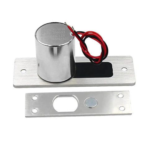 Heavy Duty Waterproof Electronic Drop Bolt Door Lock DC 12V Magnetic Induction Auto Deadbolt with metal housing and wiring.