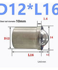 Top Shelf 304 Stainless Steel Spring Ball Plunger D12XL16 dimensions diagram showing steel ball diameter and measurements.