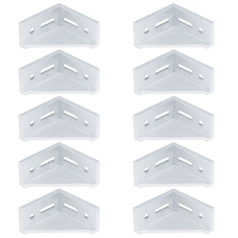 10 Pack 4040 T Slot Aluminum Corner Brackets Hella Rugged 90 Degree Gusset Fittings For Custom Shop Projects Pre Drilled M8 Bolt Holes Slick Mill Finish displayed in rows.