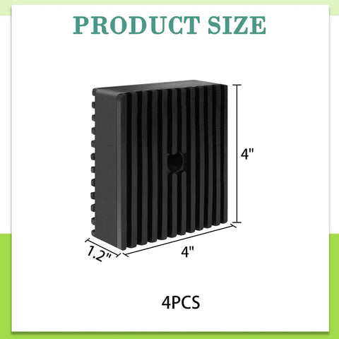 Heavy Duty Anti Vibration Rubber Pads 4 Pack Shock Absorbing Base Mounts 4x4x1.2 inches with grip sides and bolt hole.