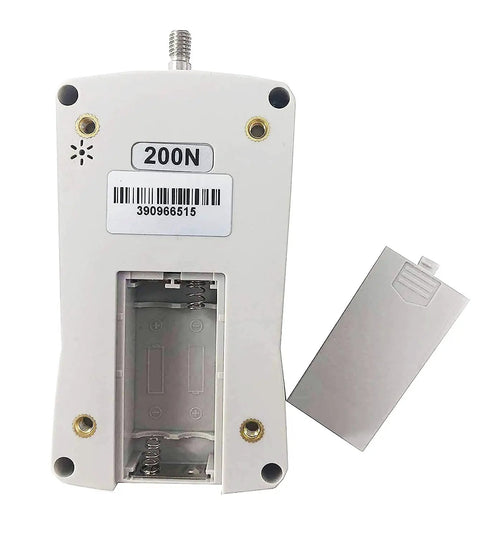 Heavy Duty Digital Force Gauge High Precision Push Pull Tester No Sweat 200N Dynamometer backside showing battery compartment.