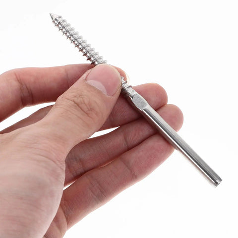 Close-up of stainless steel compression lag screw for Cable Railing Kit For Deck And Stair With One Eighth Inch Compression Lag Screws