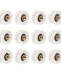 Premium Nylon Pulley Wheel Rollers 12 Pack For 5Mm Rope Cables, white nylon with gold center, perfect for DIY projects.