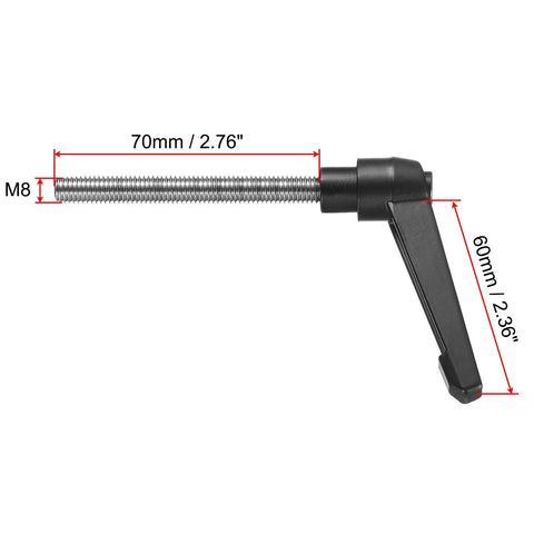 Rock Solid Adjustable Clamping Lever Handle With M8 X 70 Millimeter Thread In Matte Black 304 Stainless Steel, 70mm thread.