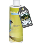 8 oz bottle of Fast Acting Enzyme Based Bird Bath and Fountain Cleaner with tag showing bird image and safe use details.