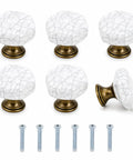 Six Pack Vintage Cabinet Knobs With White Crackled Ceramic And Antique Brass Base For Farmhouse Kitchen Cabinets Dresser Drawers
