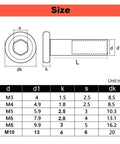Dead Serious Hold M3 M4 M5 Binding Screws And Hex Head Barrel Nuts With Socket Cap Fastener Bolts Made From Kickbutt 304 Stainless Steel size chart, dimensions in mm.