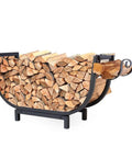 Curved 24.5 Inch Firewood Rack With Kindling Hooks For Indoor And Outdoor Use, Waterproof, Rustproof, Stable Log Holder