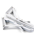 Heavy Duty Triangular Shelf Bracket Set, 2 Pack, Adjustable Wall Mounted Supports in stainless steel, folded view.