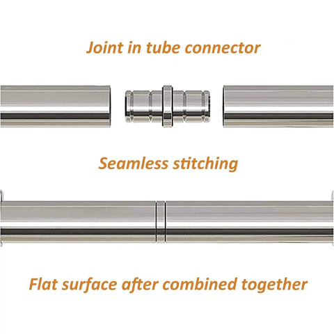 Premium Game Changer Complete Sliding Barn Door Hardware Featuring No Sweat Floor Roller Installation With Smooth Gliding Stainless Steel Track, tube connector and seamless stitching detail.